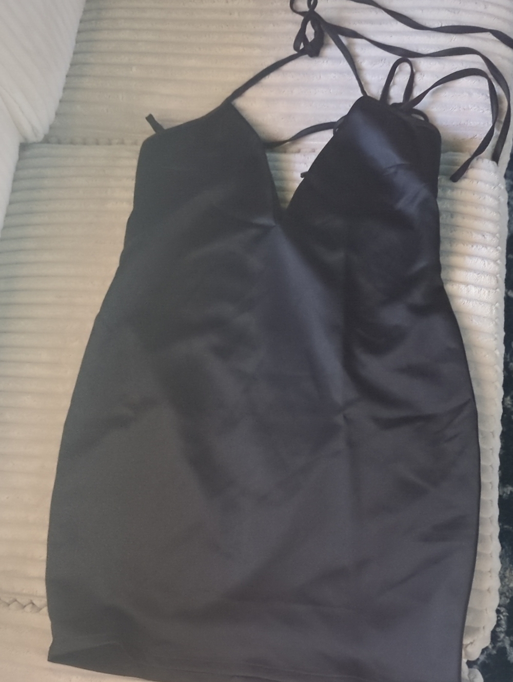 Satin Black Mini Slip Dress with Tie Straps